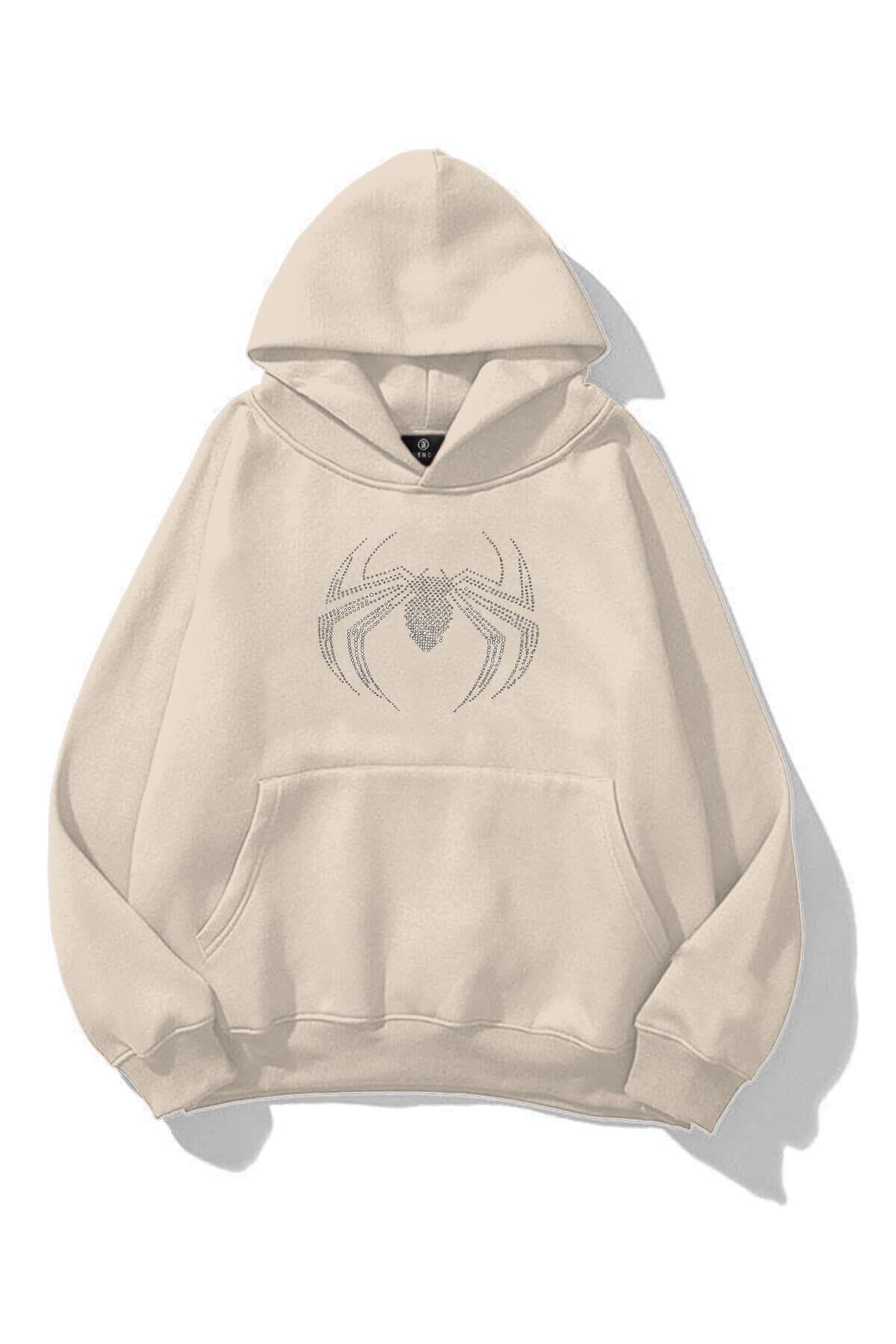 Unisex Spider Taş Baskılı Sweatshirt Taş
