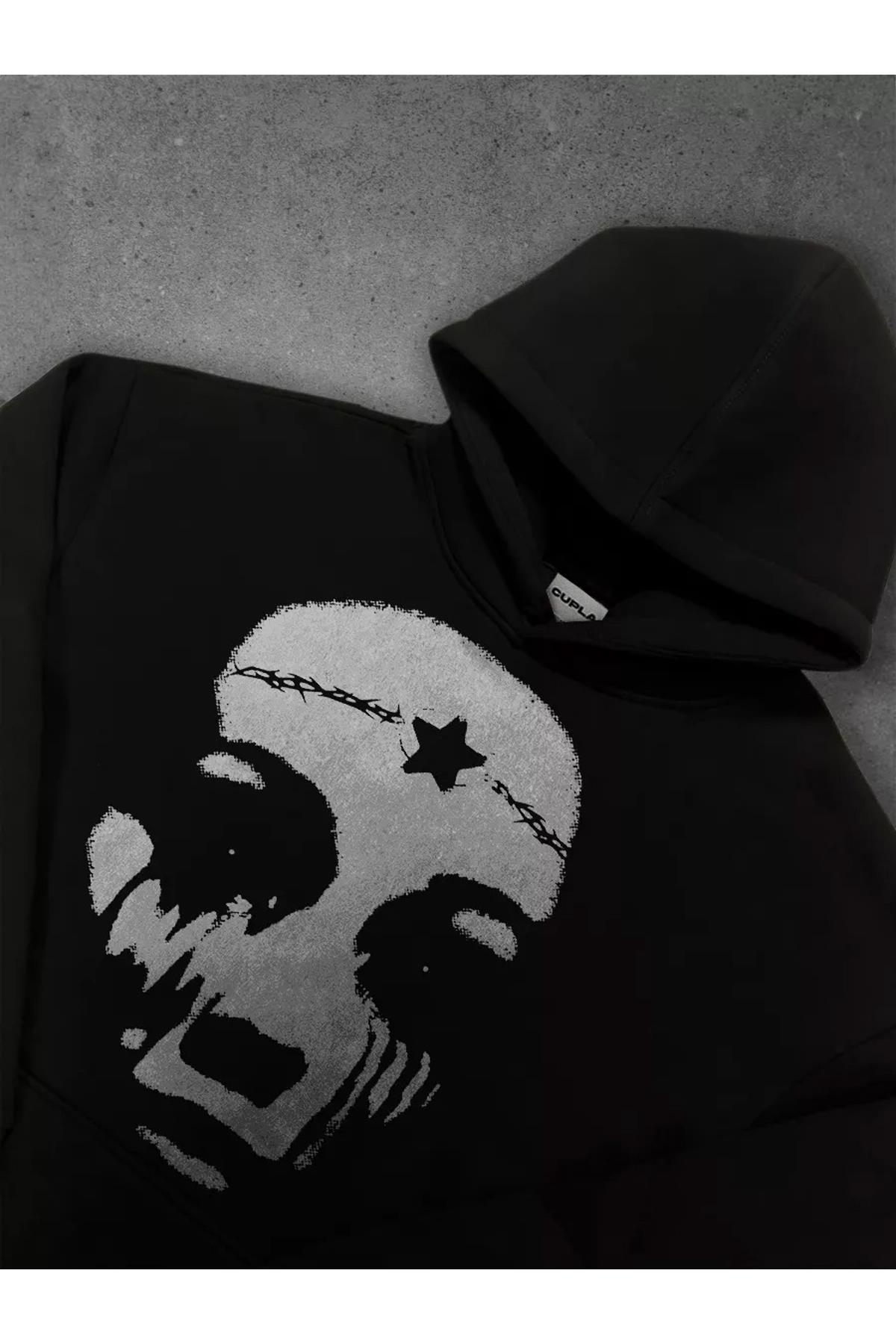 Unisex Star Face Sweatshirt Siyah