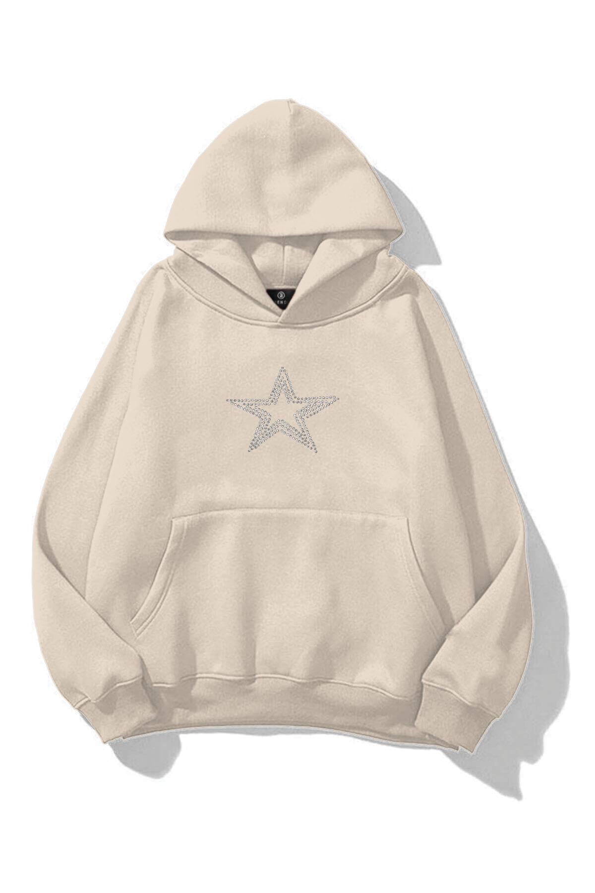 Unisex Star Stroke Taş Baskılı Sweatshirt Taş