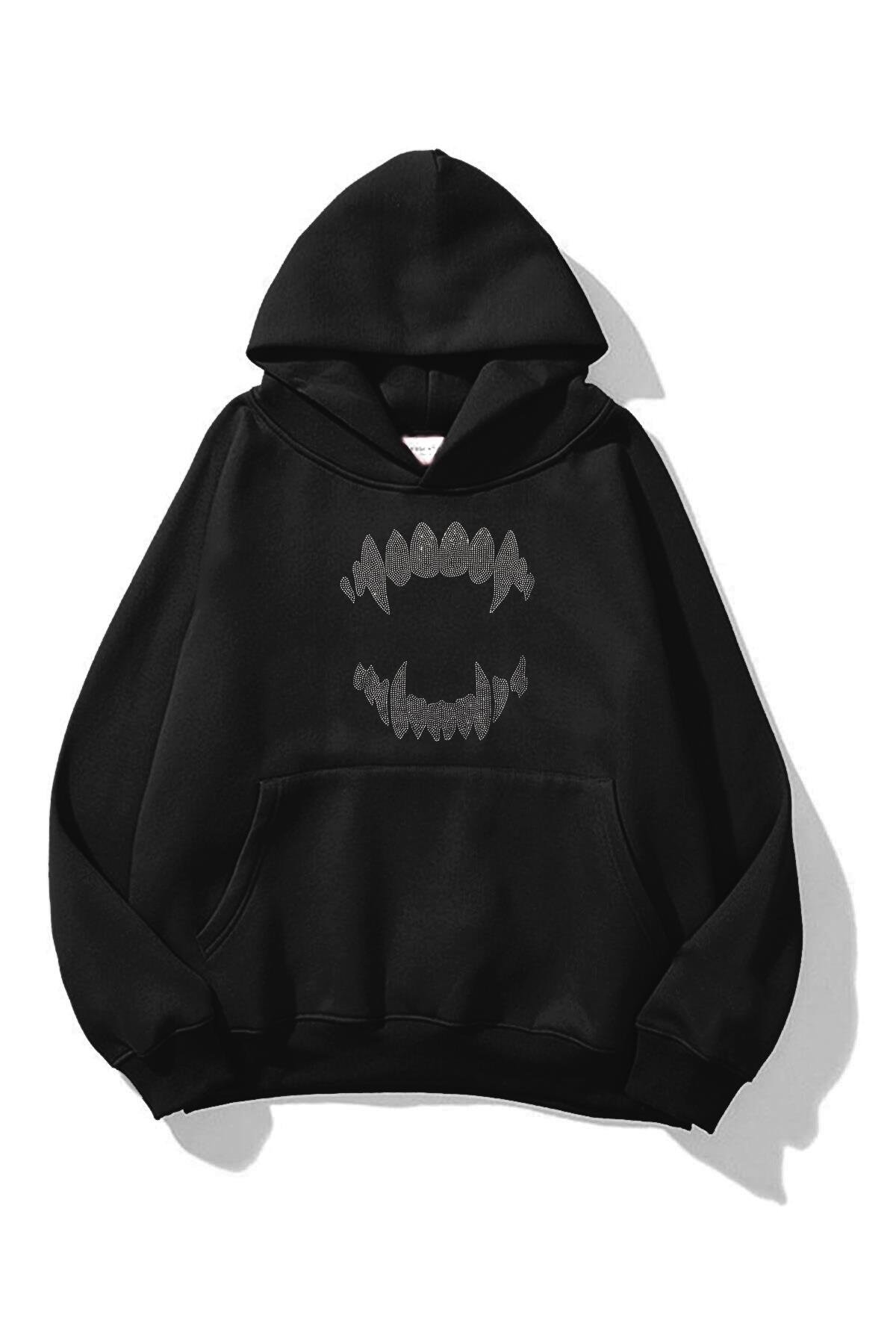 Unisex Teeth Taş Baskılı Sweatshirt Siyah