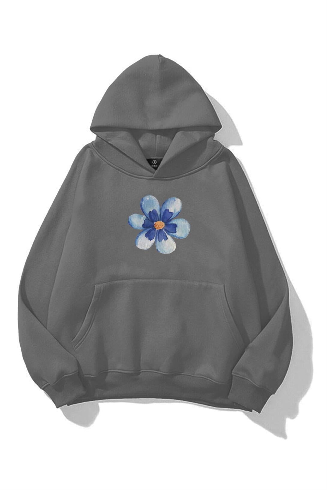 Kadın Blue Flower Sweatshirt Antrasit