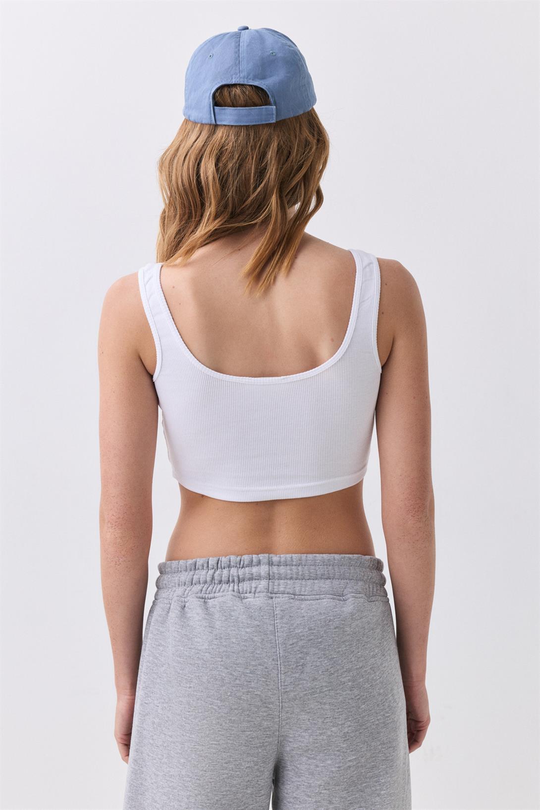 Kadın Askılı Kısa Crop Top Atlet Beyaz 9015