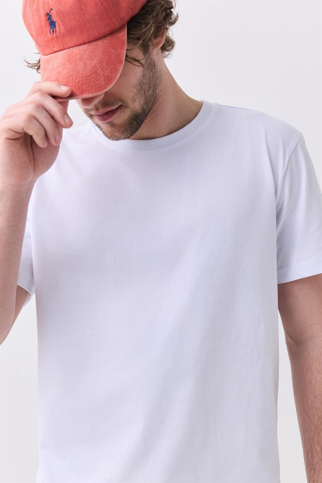 Erkek %100 Pamuk Basic Tshirt Beyaz 2091