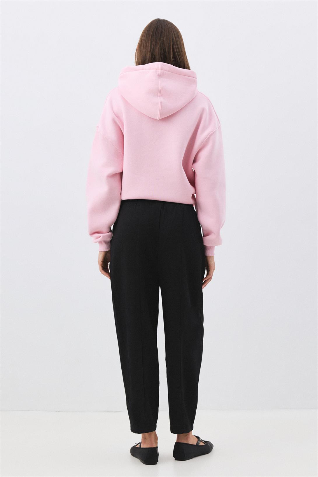 Kadın Beli Lastikli Parçalı Şalvar Pantolon Siyah 4307