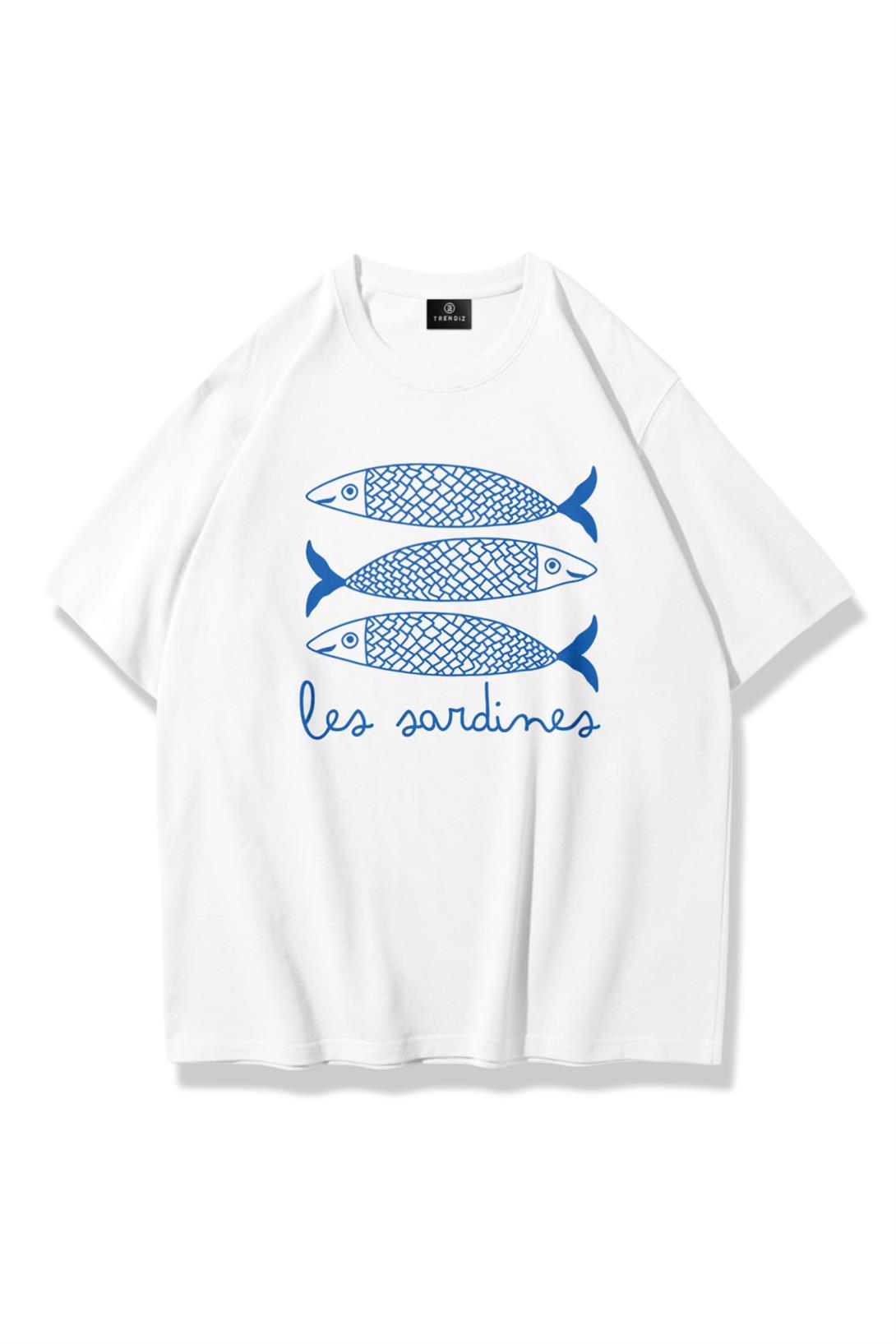 Unisex Les Sardines Tshirt Beyaz