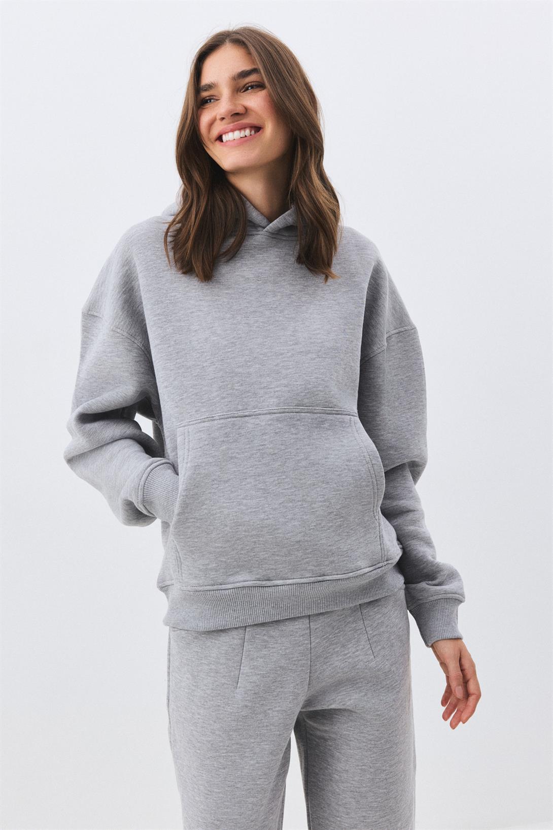 Kadın Premium Kapşonlu Cep Detaylı Eşofman Takımı Grimelanj 2033