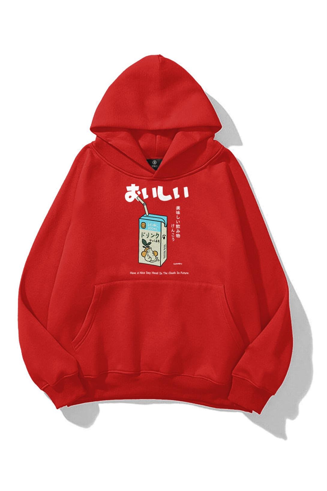 Unisex Cat Lemon Juice Sweatshirt Kırmızı