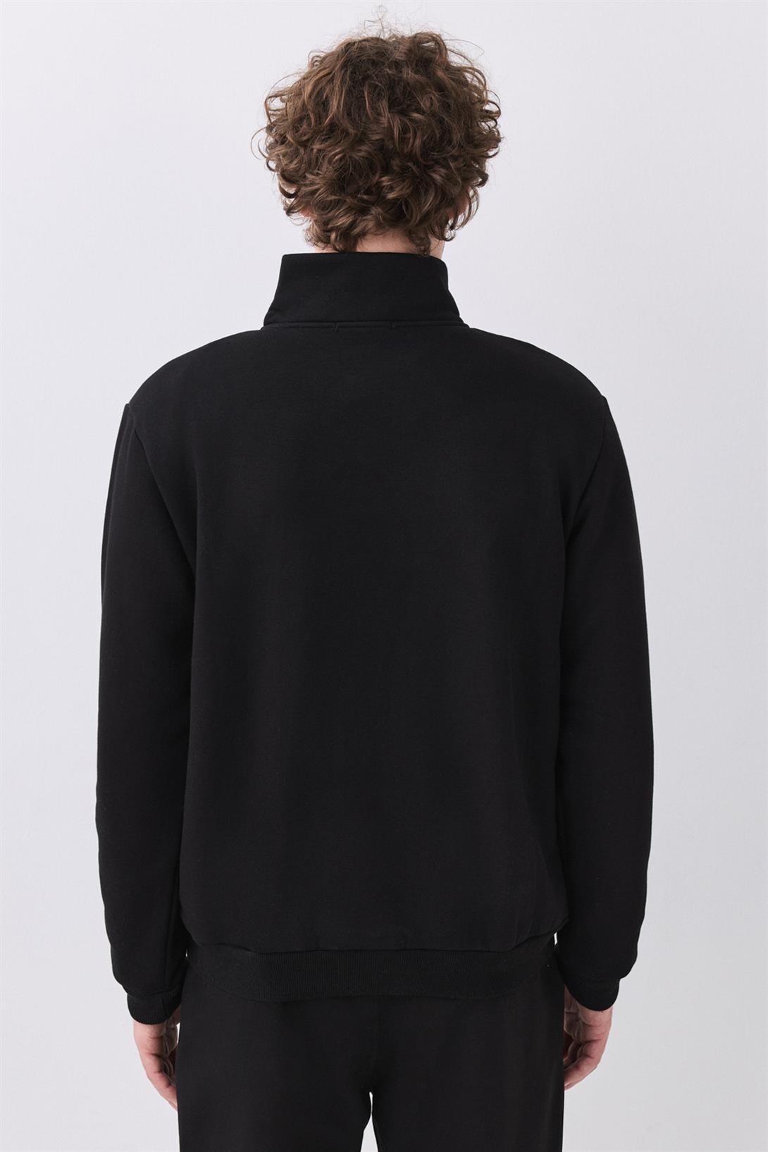 Erkek Relaxed Fit Yarım Fermuarlı Dik Yaka Sweatshirt Siyah 2052
