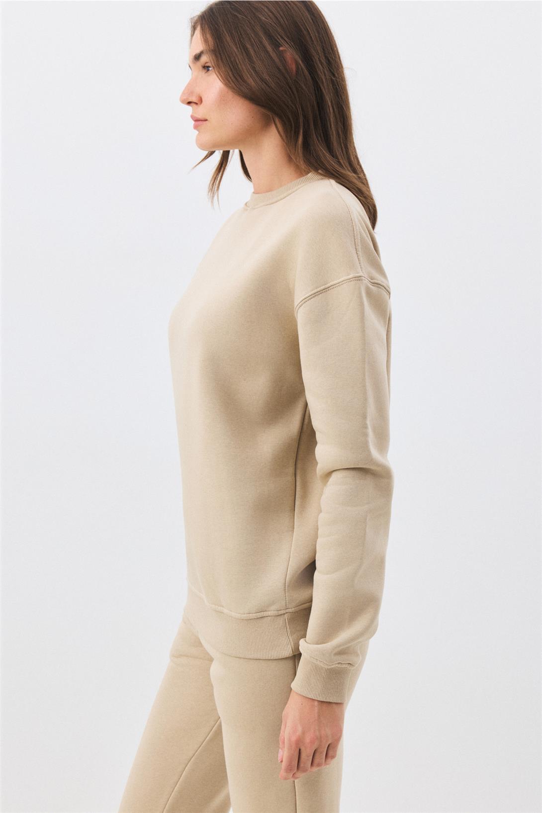 Kadın Premium Bisiklet Yaka Sweatshirt Taş 2031