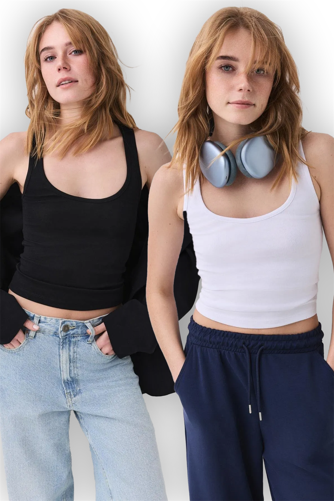 Kadın Fitilli Görünümlü Kalın Askılı Atlet 2 li Paket Siyah Beyaz 9012