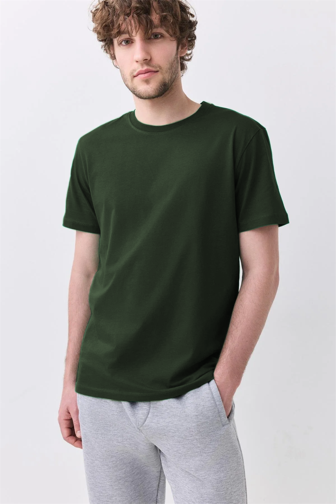 Erkek %100 Pamuk Basic Tshirt 3 lü Paket Beyaz Nayv Haki 2091