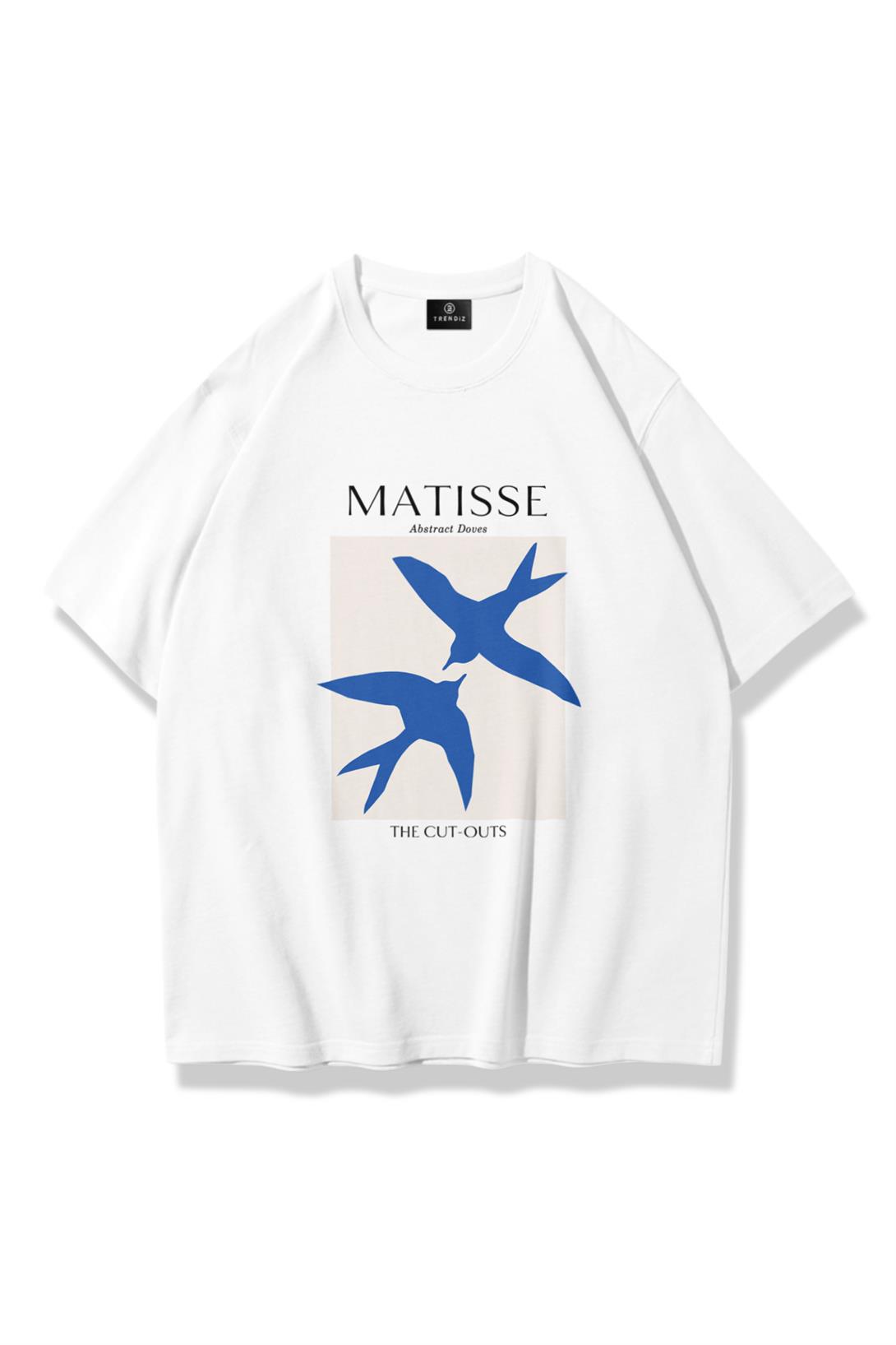 Unisex Matisse Abstract Doves Tshirt Beyaz