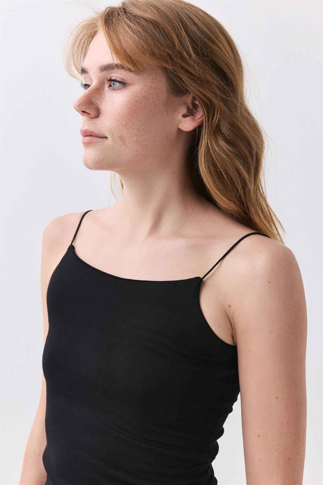 Kadın İp Askılı Atlet Bluz Siyah 8014