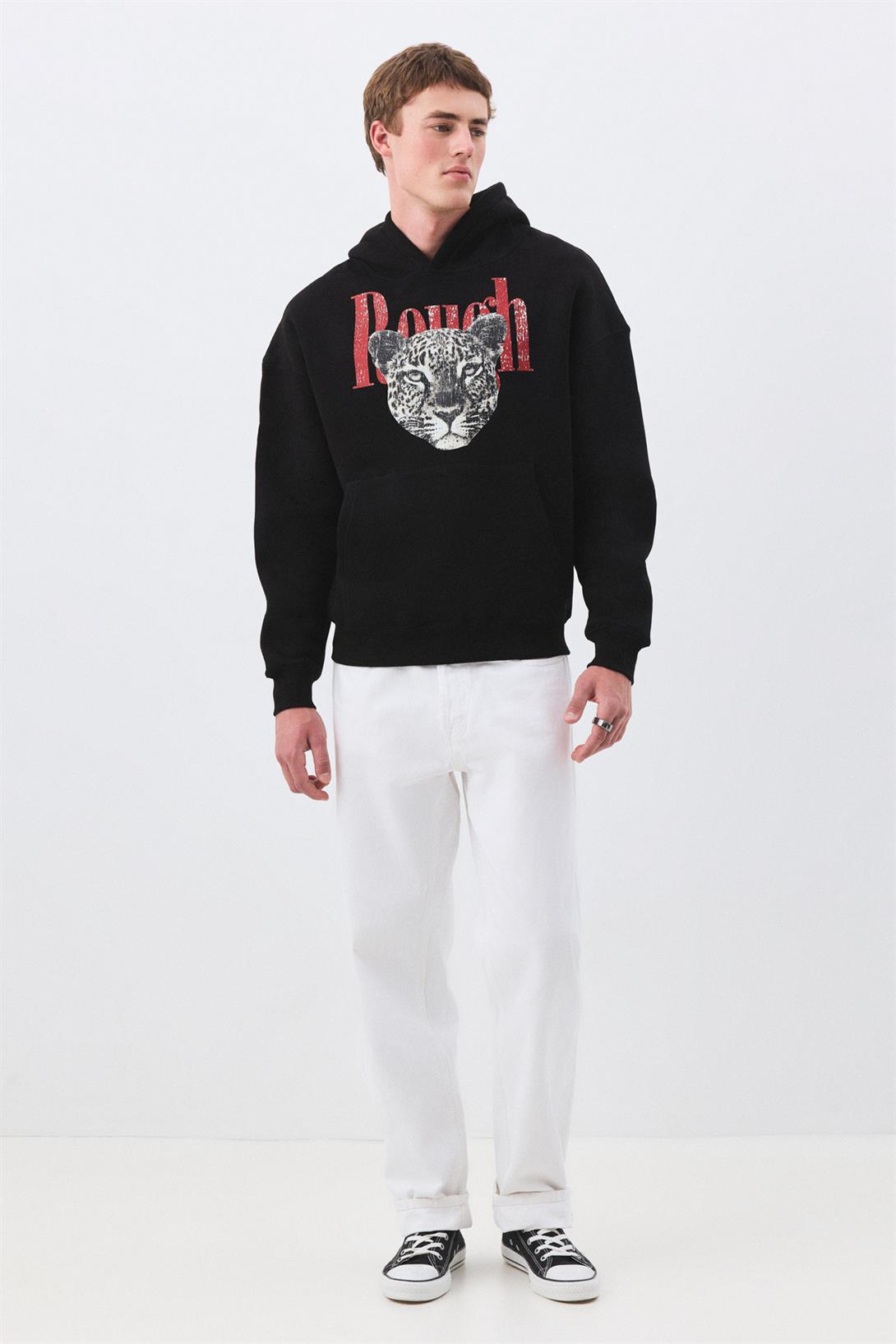 Unisex Rough Leopar Sweatshirt Siyah