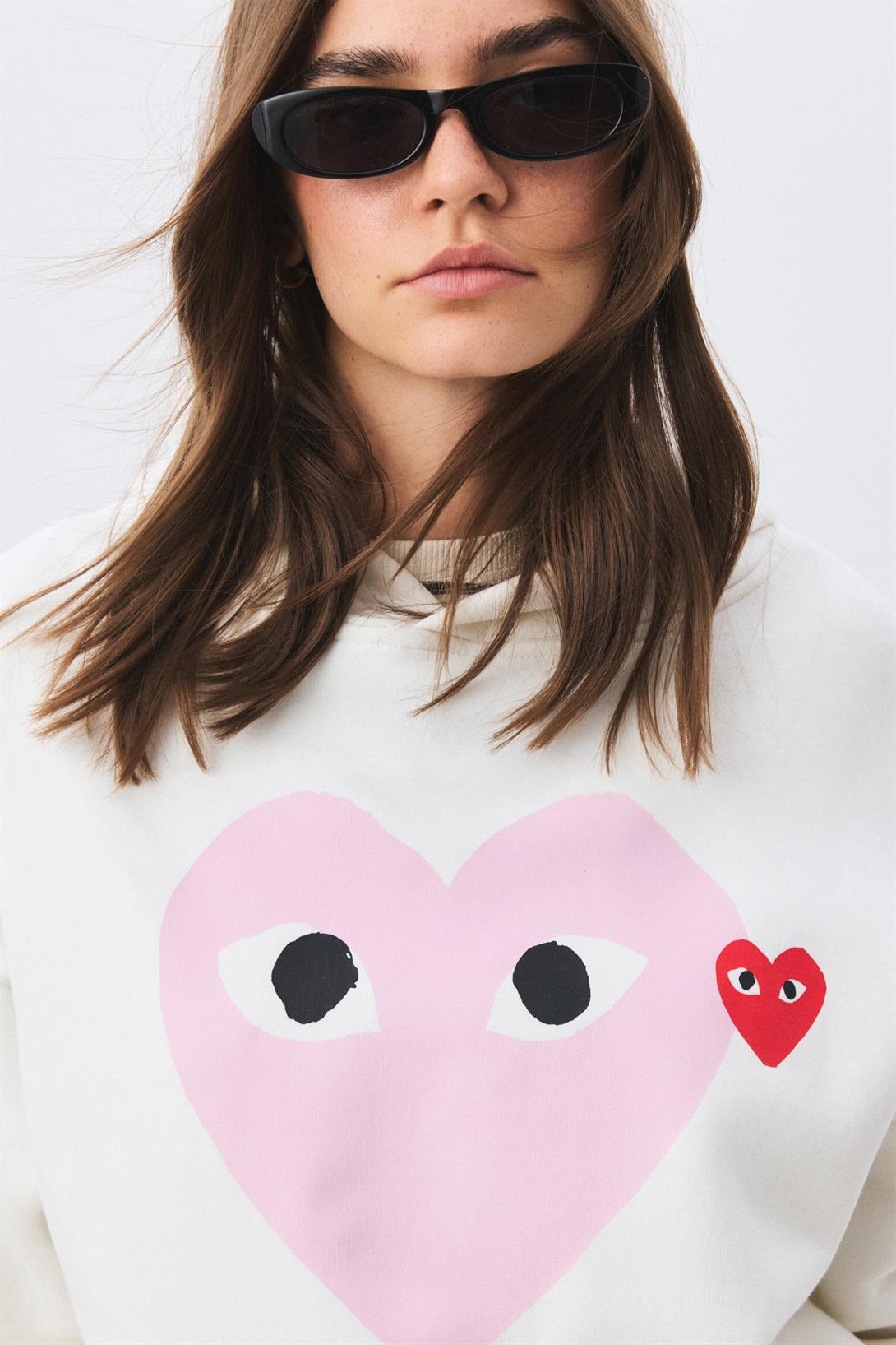 Unisex Pembe & Kırmızı Kalp Sweatshirt Beyaz