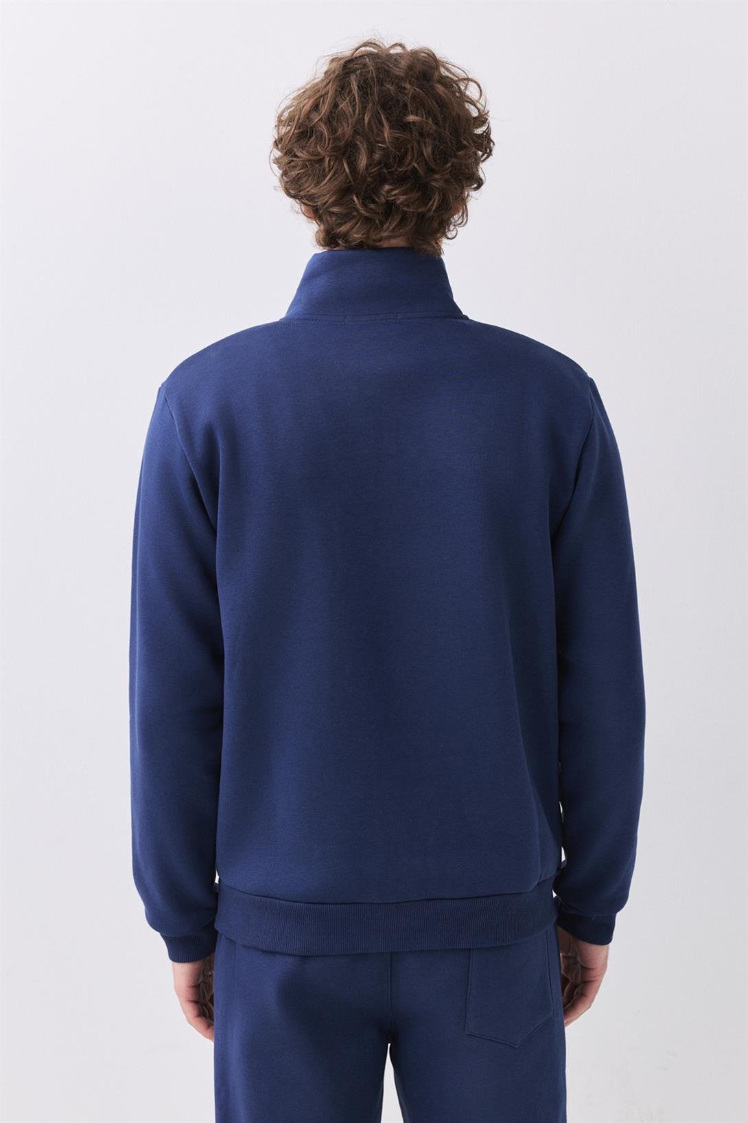 Erkek Relaxed Fit Yarım Fermuarlı Dik Yaka Sweatshirt İndigo 2052