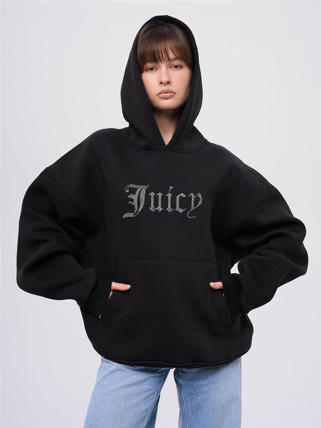 Unisex Juiciy Taş Baskılı Sweatshirt Siyah