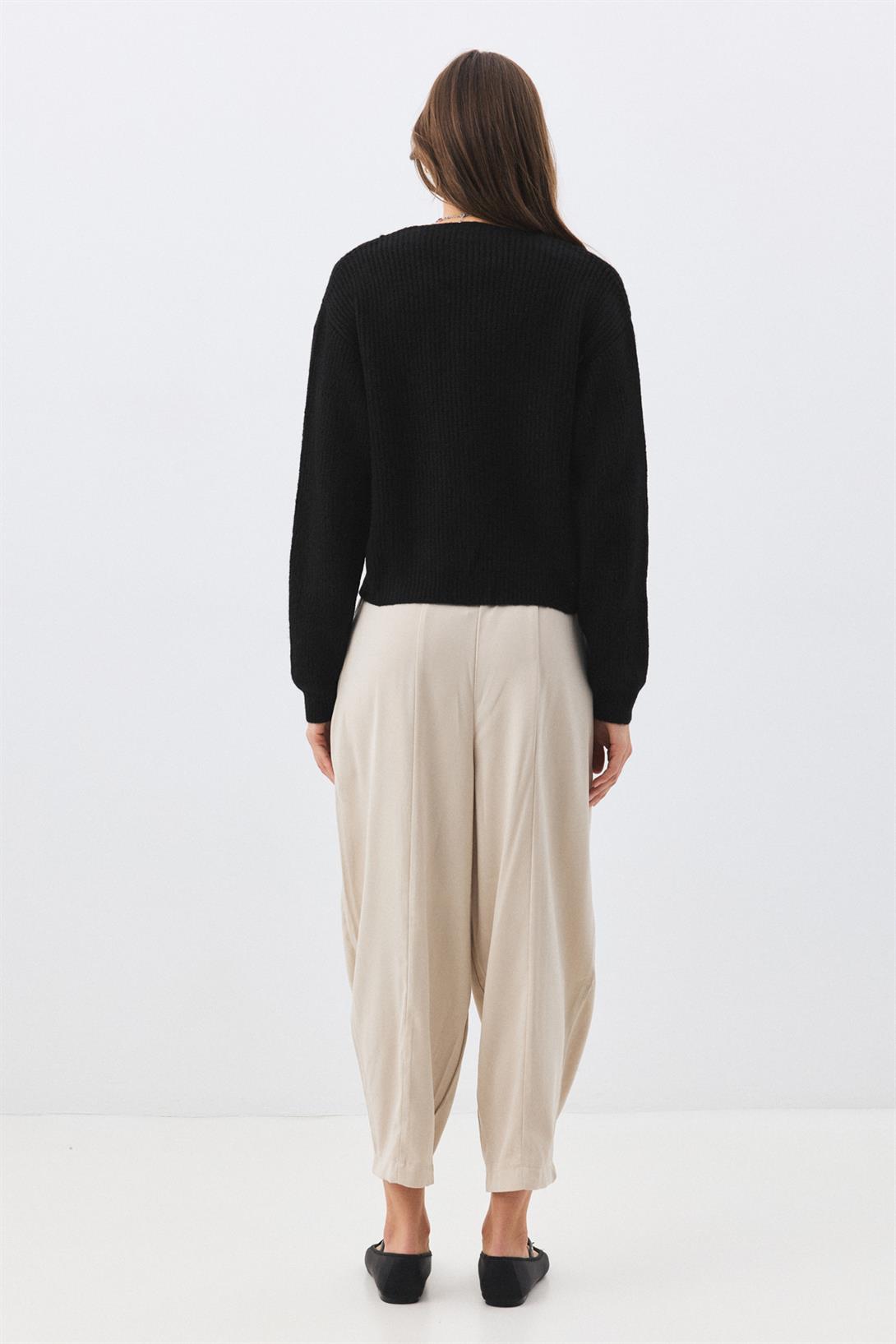 Kadın Beli Lastikli Parçalı Şalvar Pantolon Taş 4307