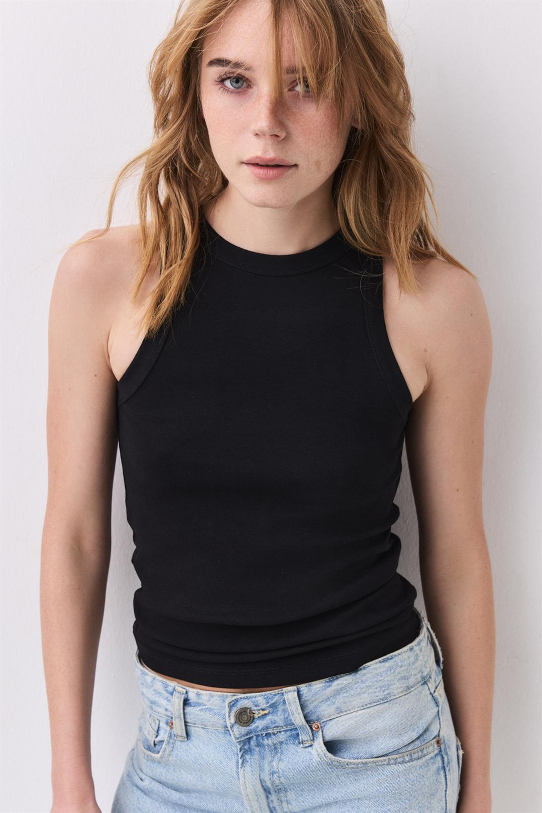 Kadın Pamuklu Askılı Halter Yaka Basic Atlet 2 li Paket Siyah Beyaz 9011