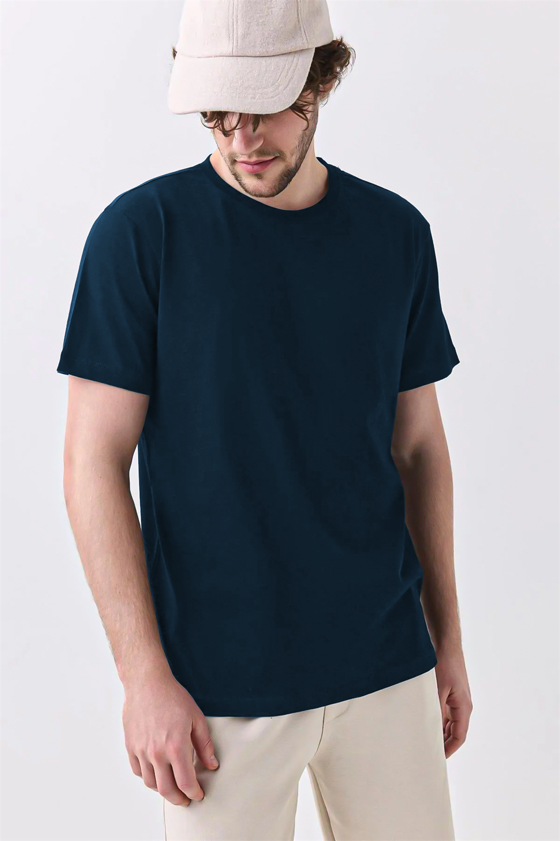 Erkek %100 Pamuk Basic Tshirt Navy 2091