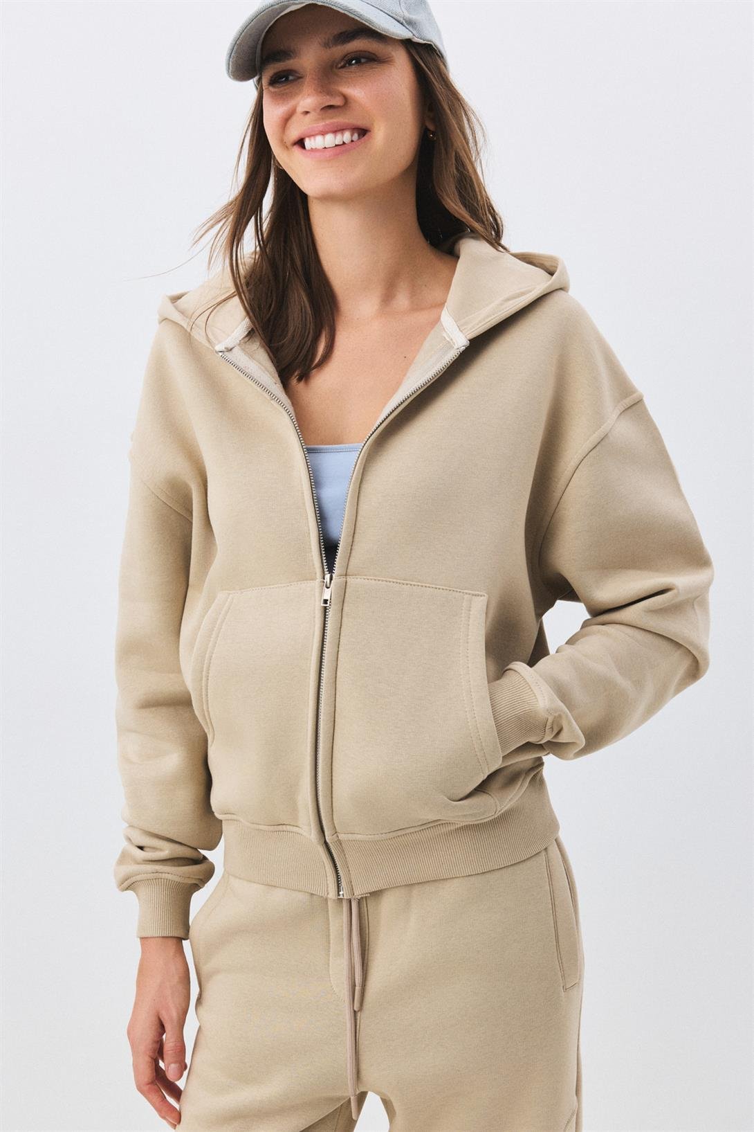Kadın Premium Zip Fermuarlı Eşofman Takımı Taş 2032