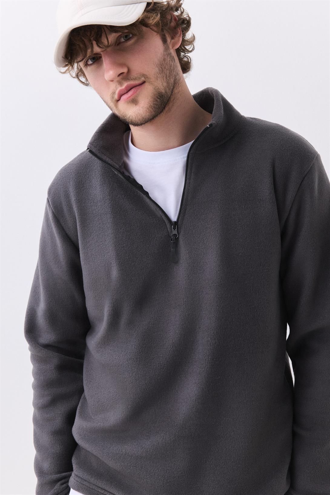 Erkek Polar Dik Yaka Sweatshirt Antrasit 2051
