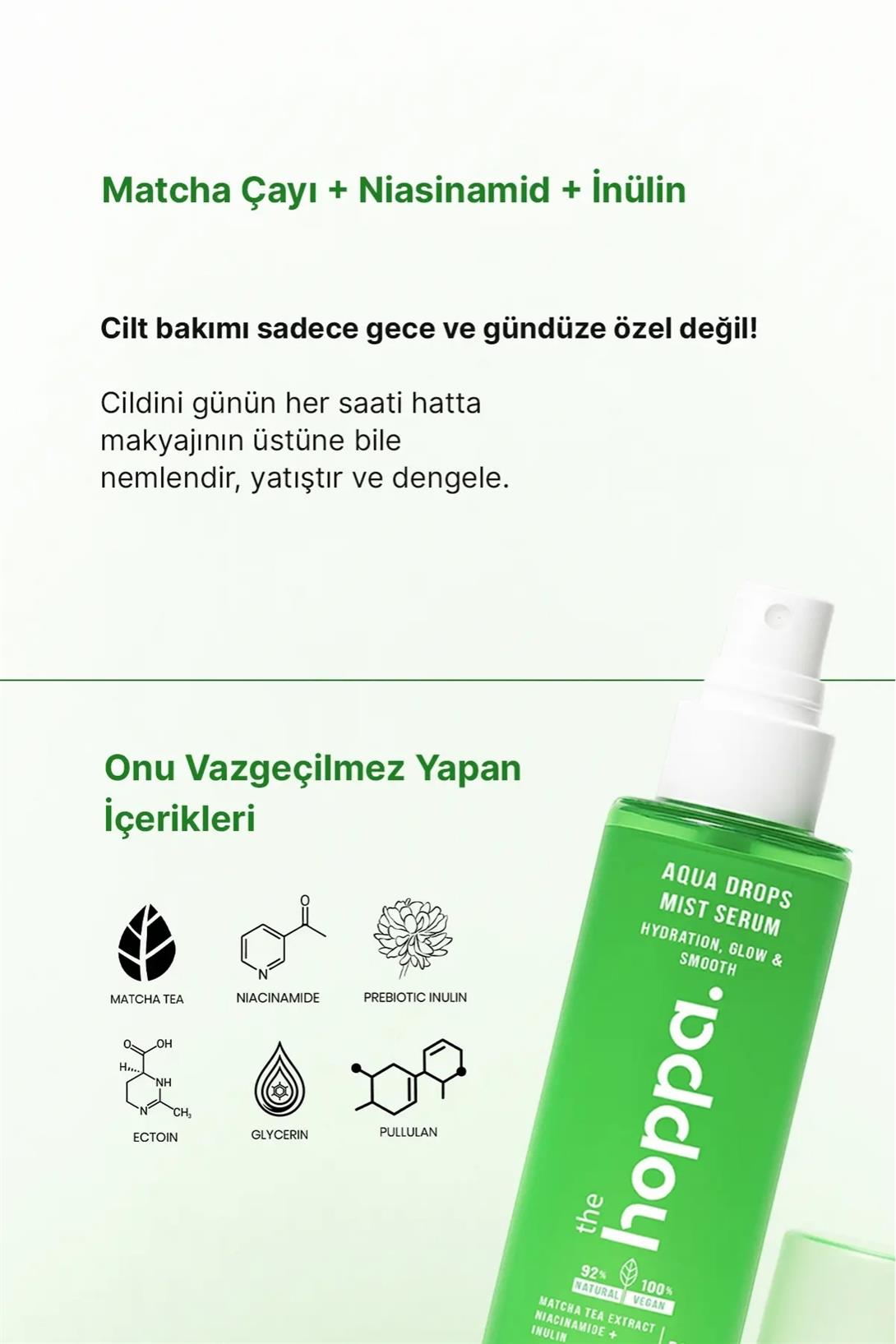 Hoppa Aqua Drops Mist Serum - Derin Nem, Işıltı ve Pürüzsüzlük İçin Nemlendirici Mist Serum