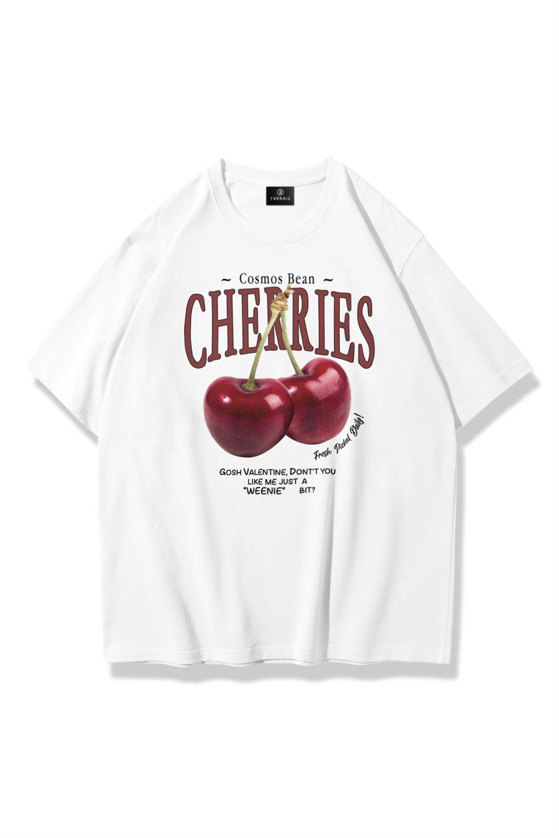 Unisex Cherries Tshirt Beyaz