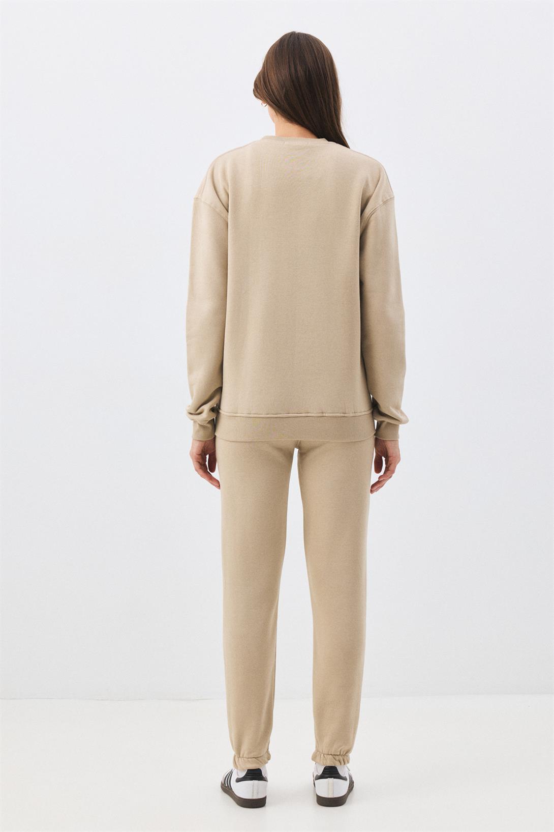 Kadın Premium Bisiklet Yaka Sweatshirt Taş 2031