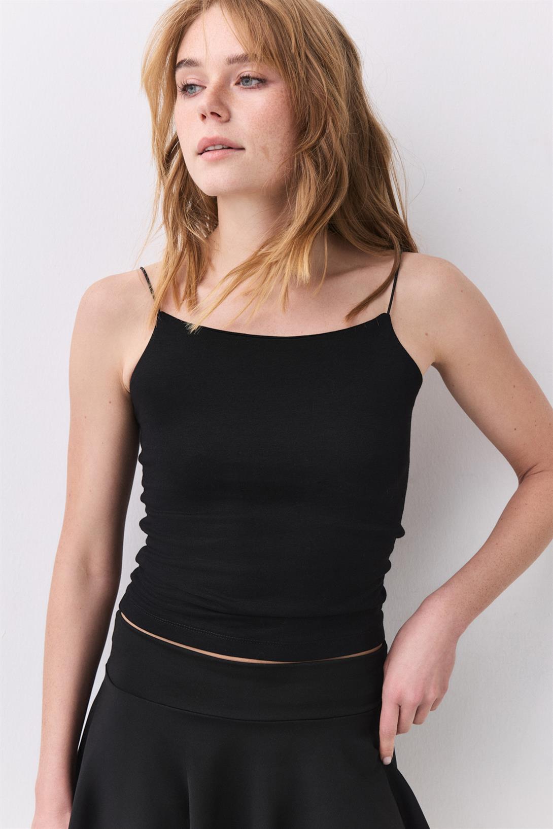 Kadın İp Askılı Atlet Bluz Siyah 8014