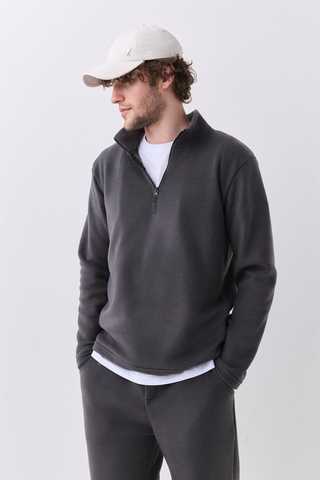 Erkek Polar Dik Yaka Sweatshirt Antrasit 2051