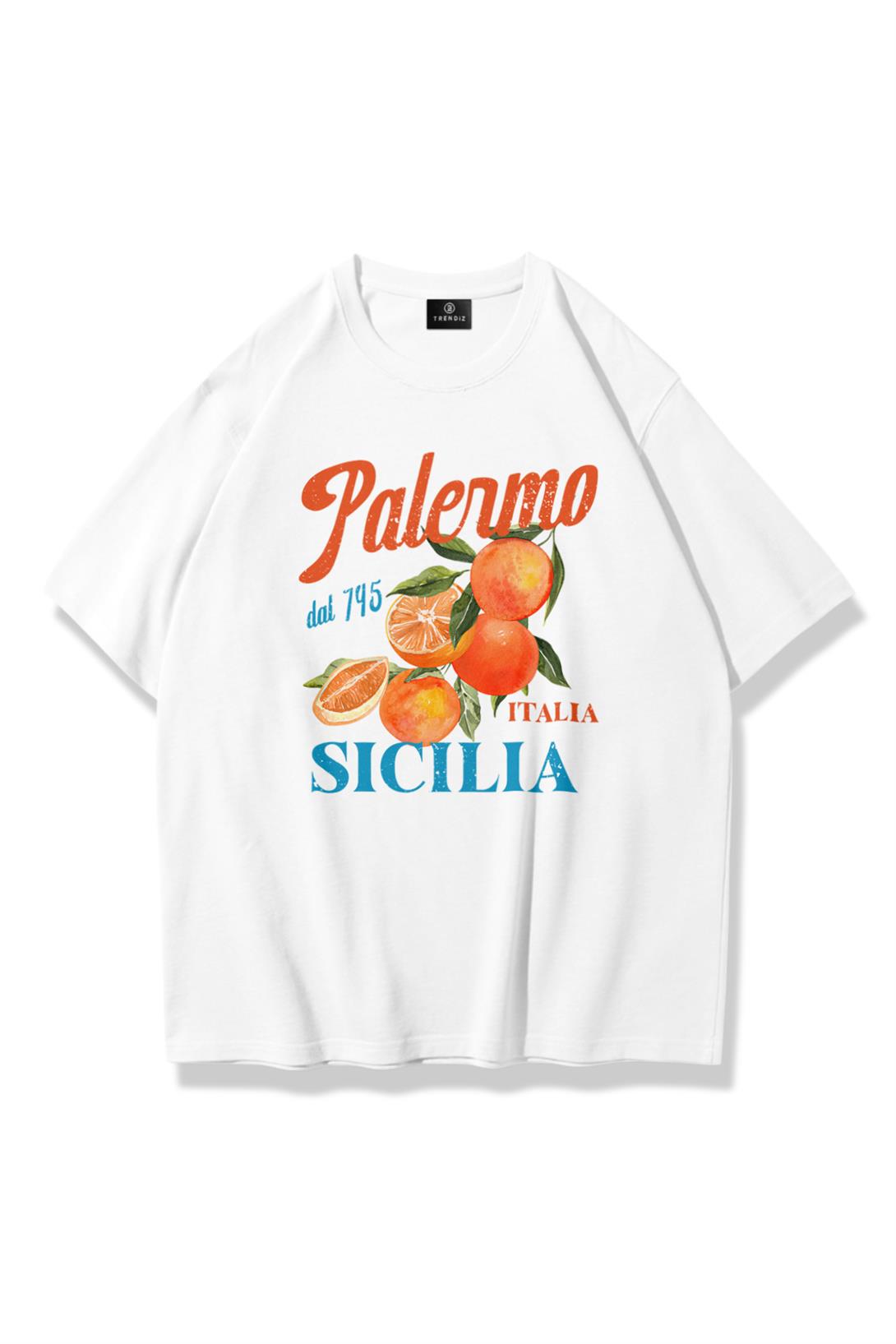 Unisex Palermo Sicilia Tshirt Beyaz