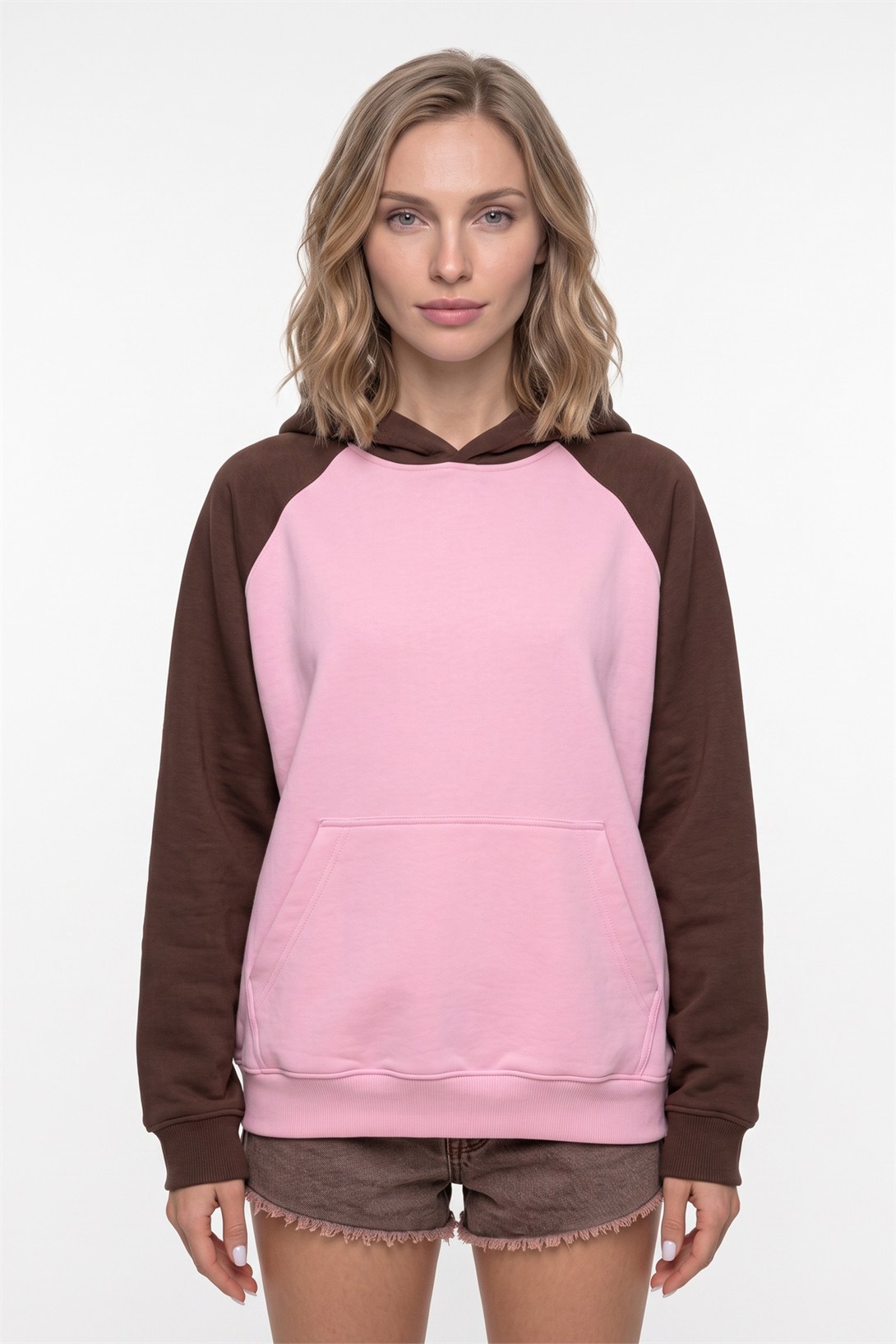 Kadın Reglan Kol Sweatshırt Kahve Pembe  