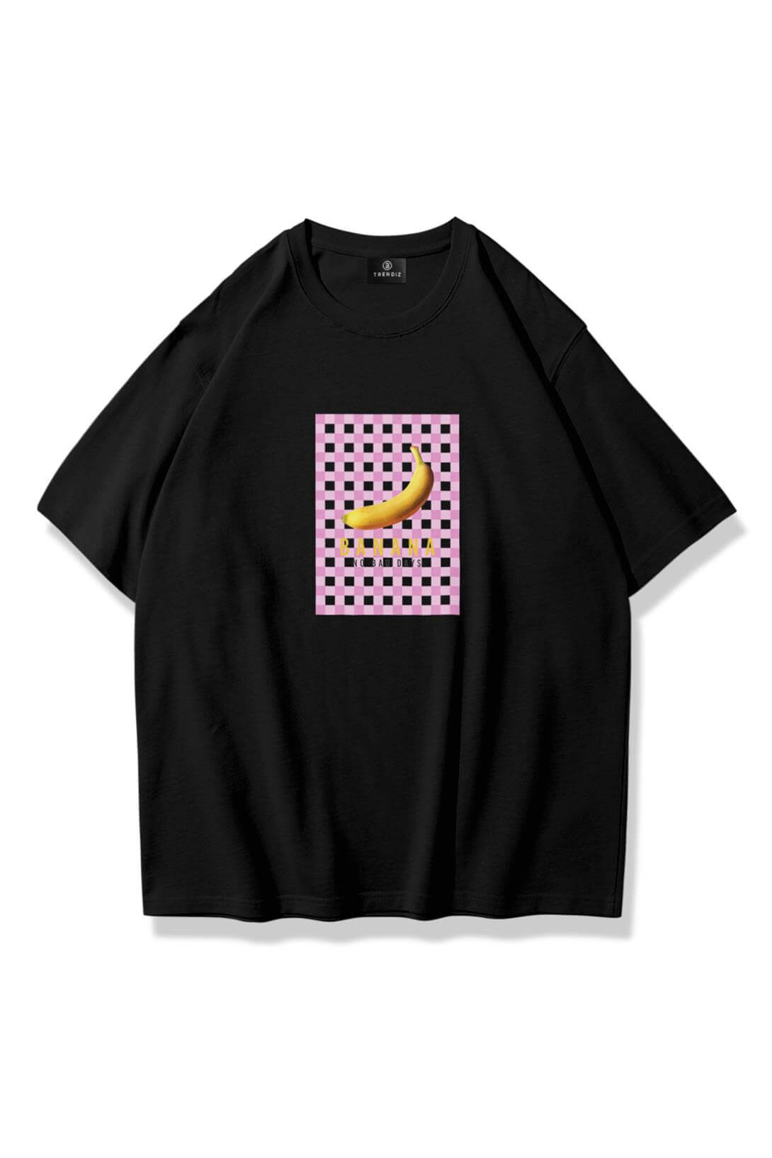 Kadın Banana Ekose Tshirt Siyah