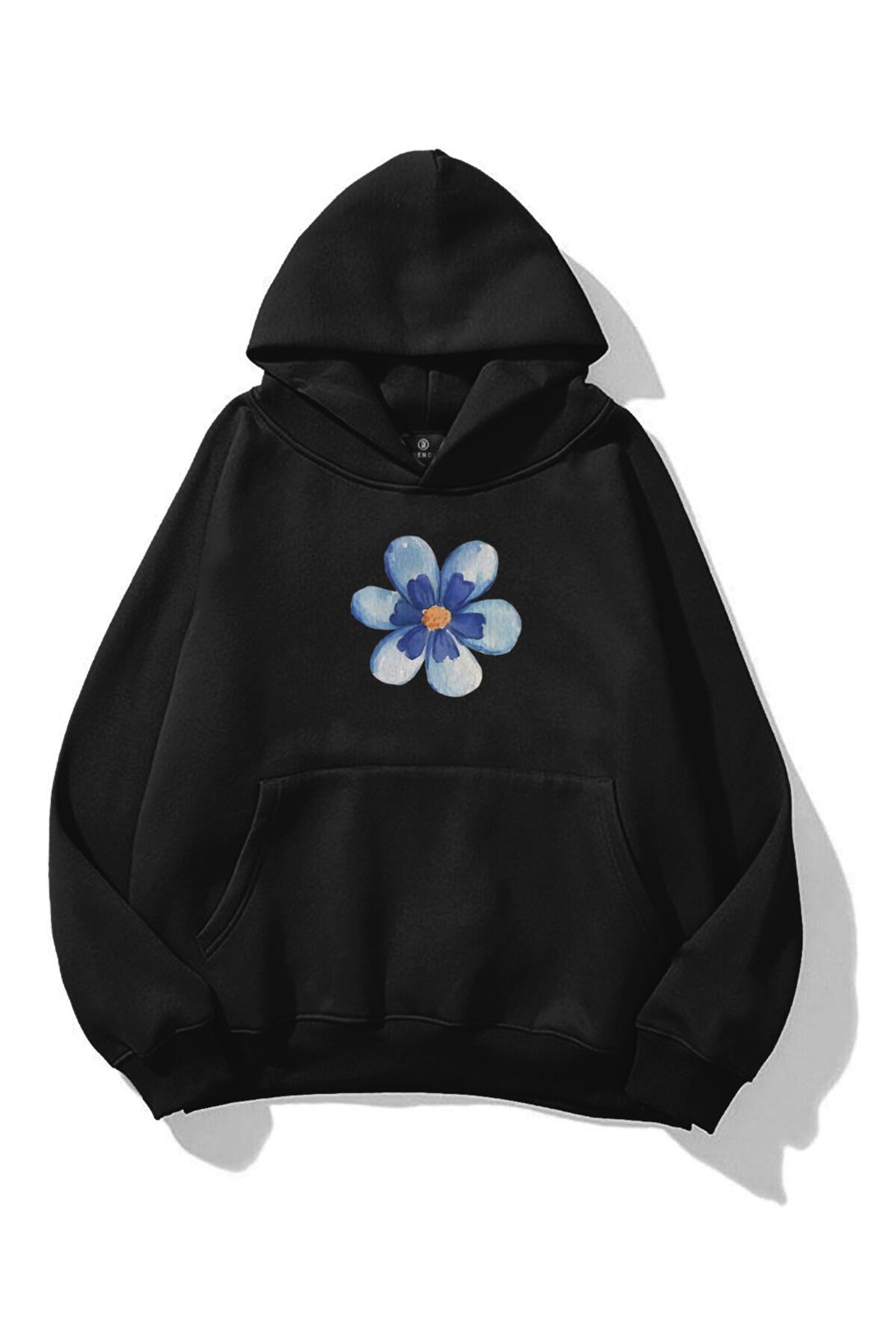 Kadın Blue Flower Sweatshirt Siyah