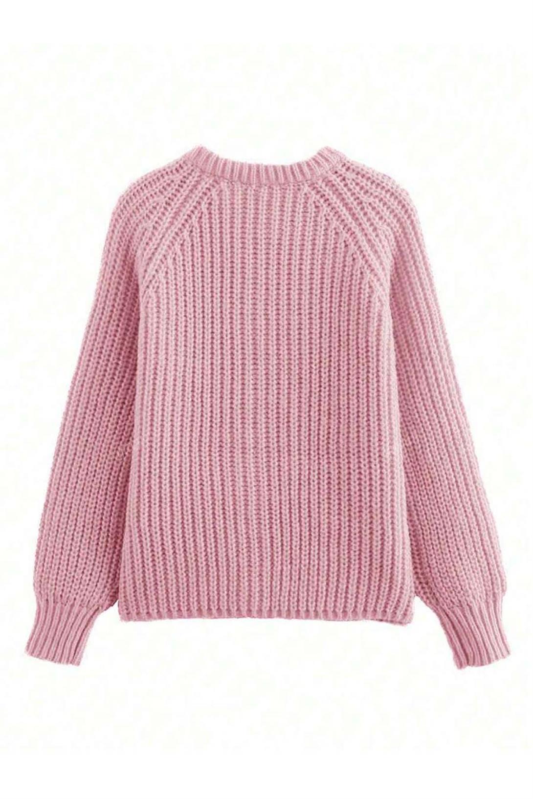 Kadın Yün Karışımlı Düğmeli Triko Hırka Pembe