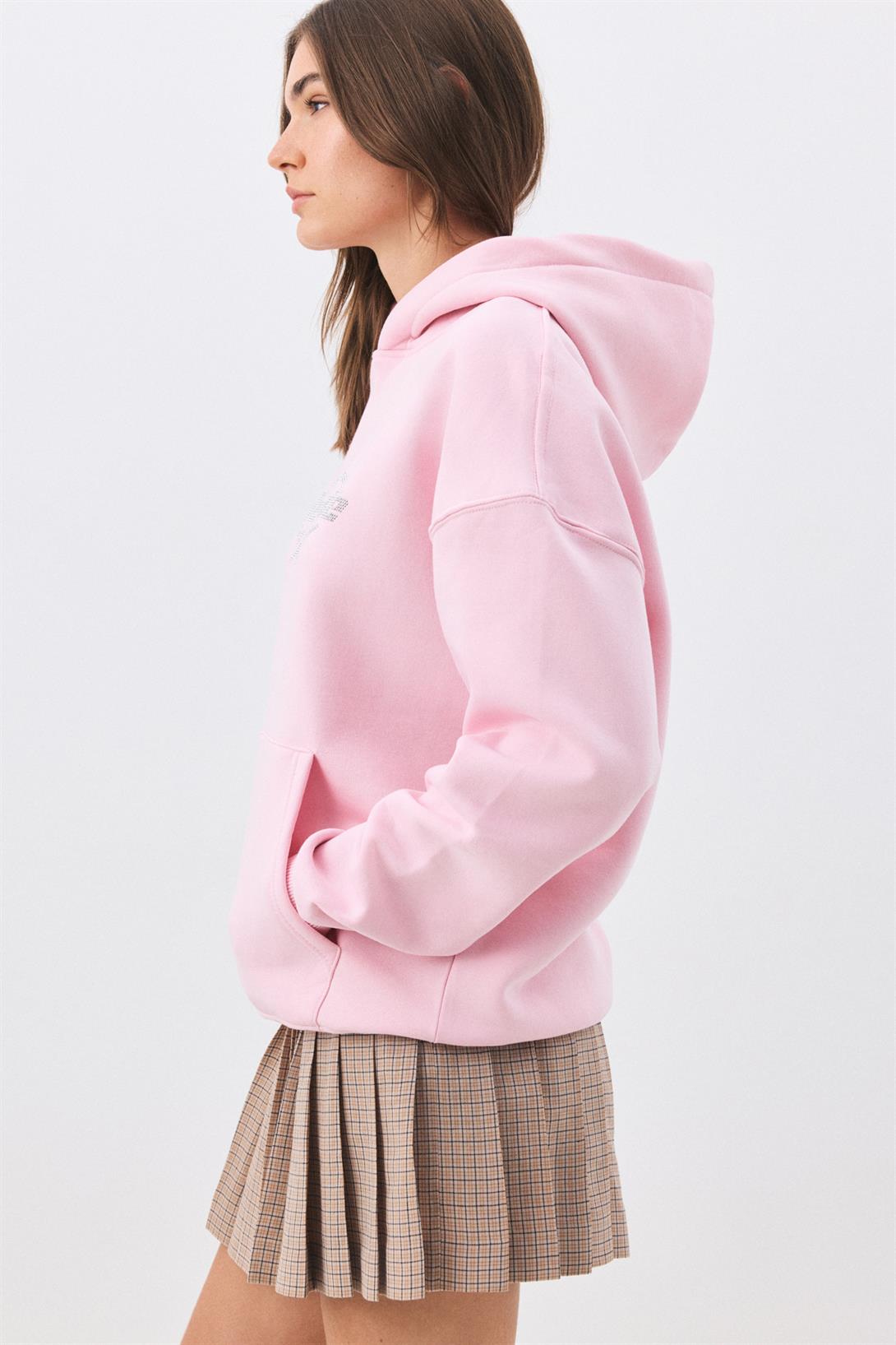 Unisex Reverse Taş Baskılı Sweatshirt Pembe