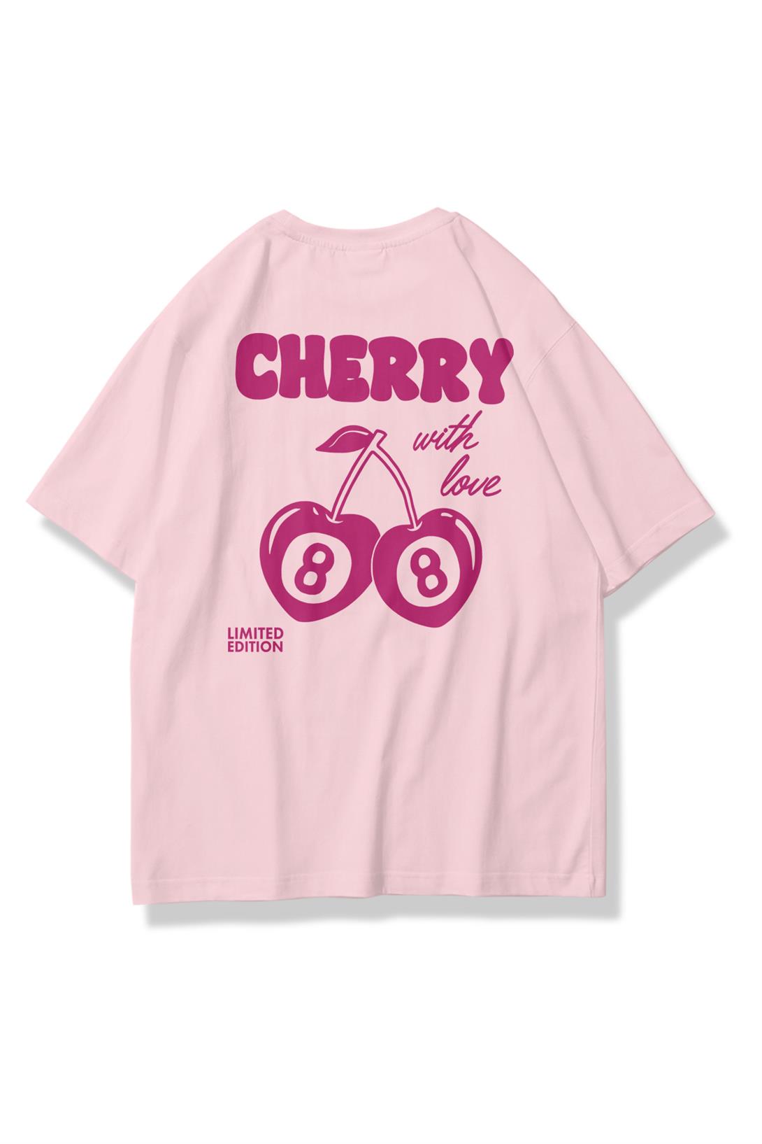 Kadın Cherry with Love Tshirt Pembe
