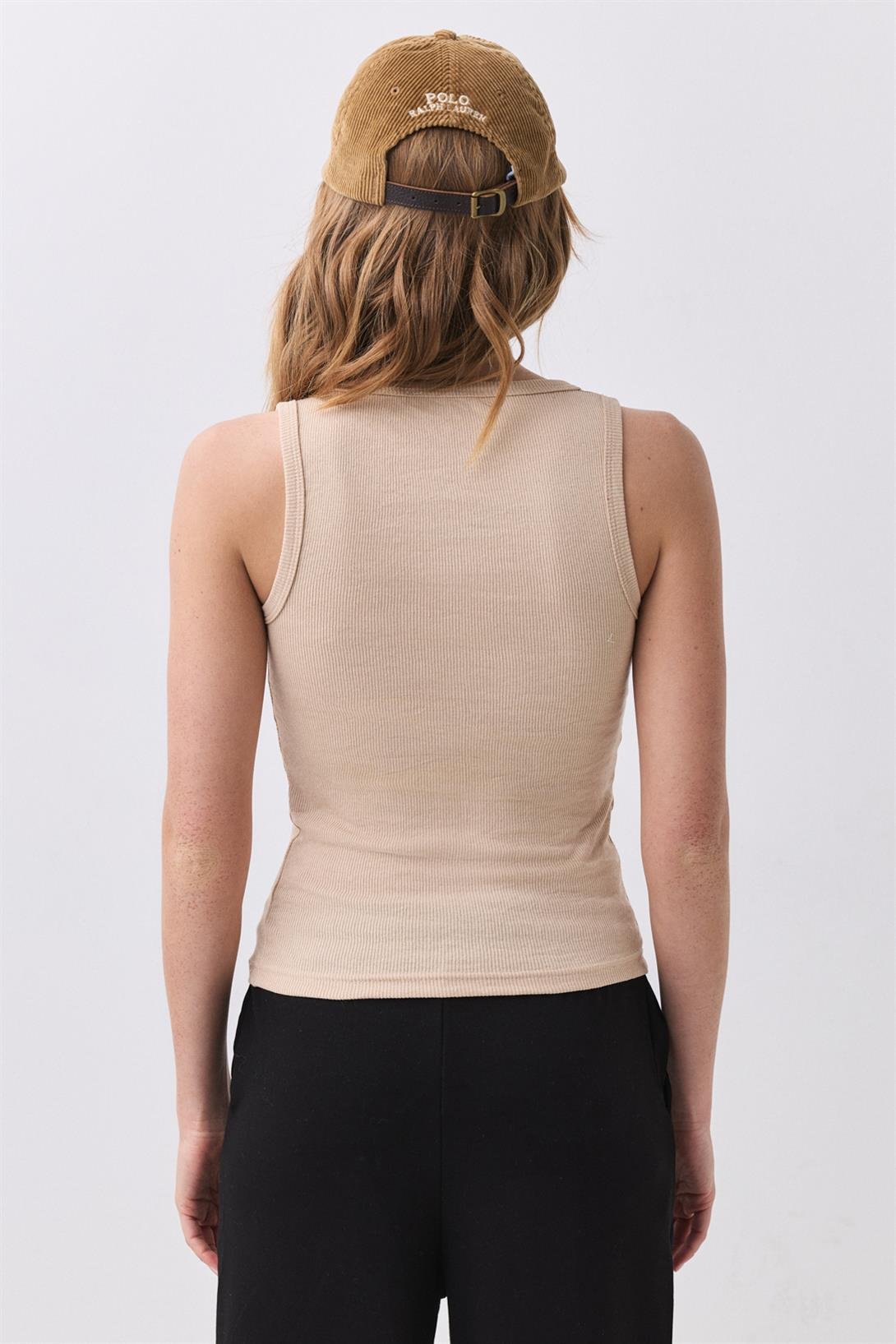 Kadın Fitilli Görünümlü Kalın Askılı Atlet Bej 9012