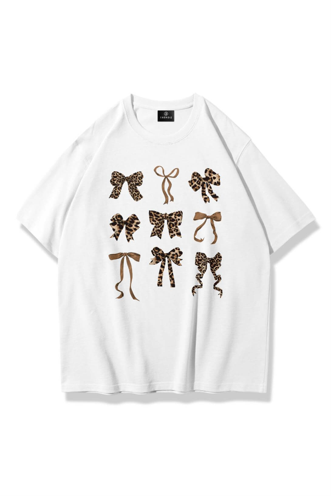 Unisex Leopar Kurdele Karışık Tshirt Beyaz