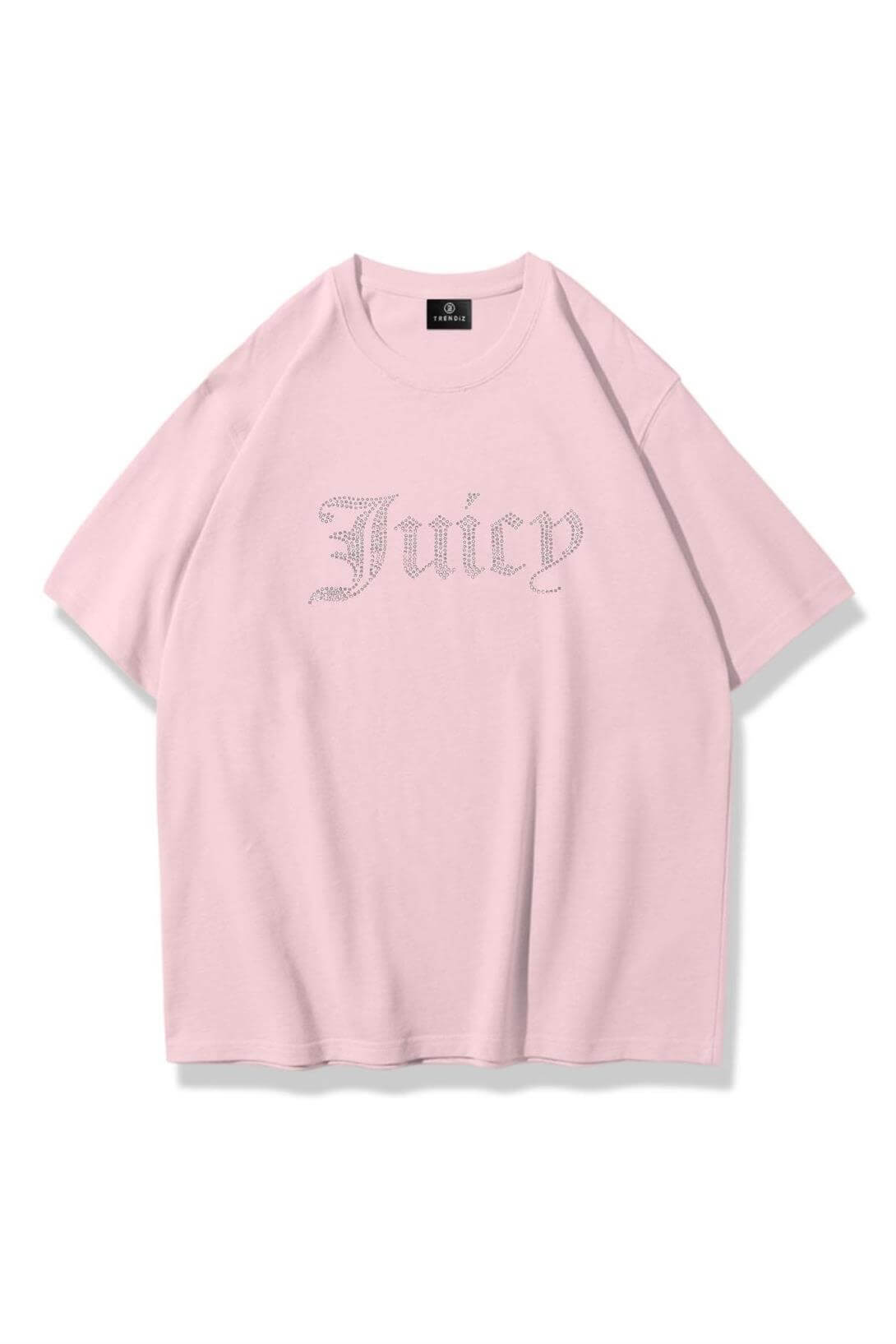 Unisex Juiciy Taş Baskılı Tshirt Pembe