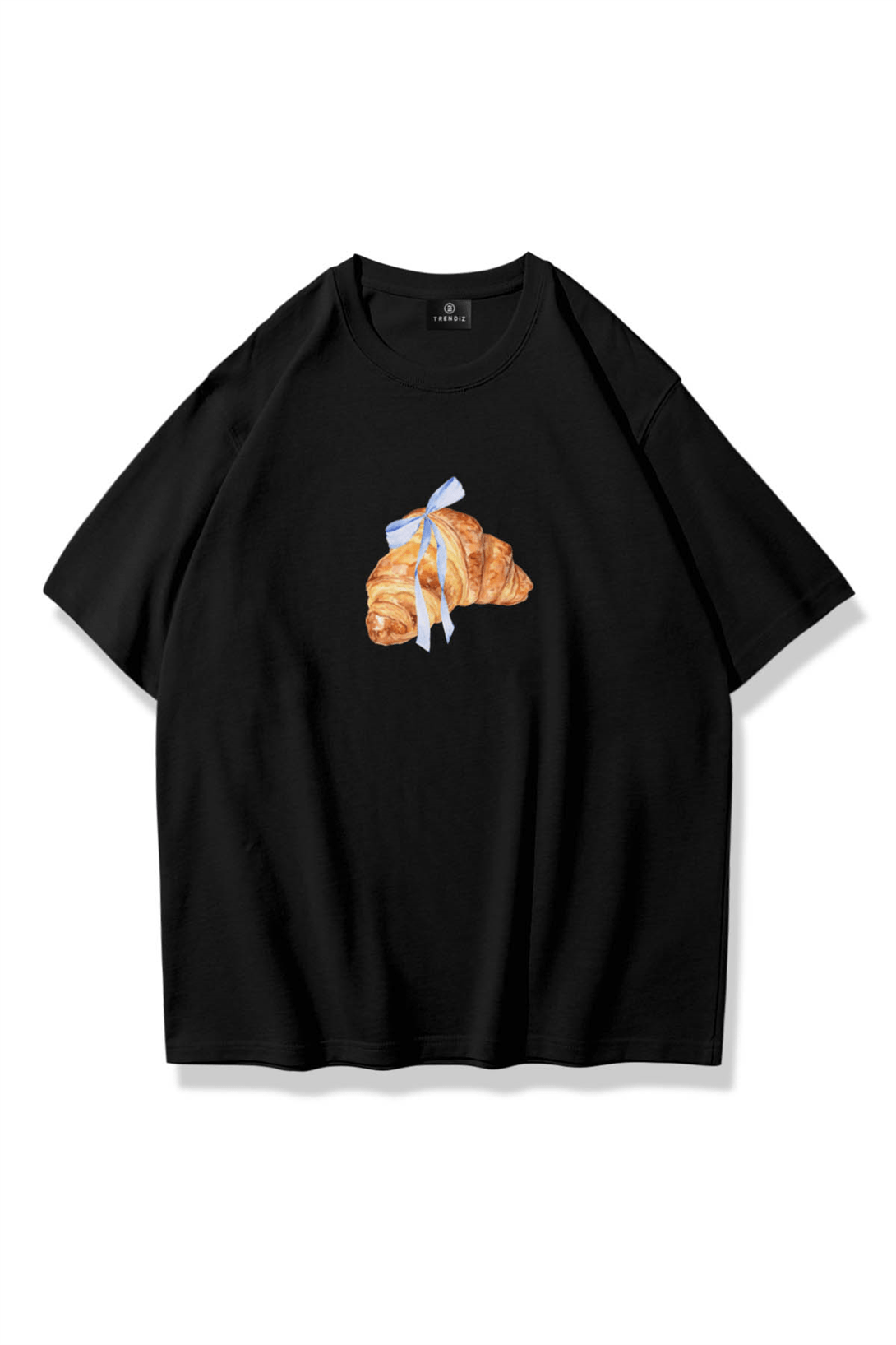 Kadın Kruvasan Kurdele Tshirt Siyah
