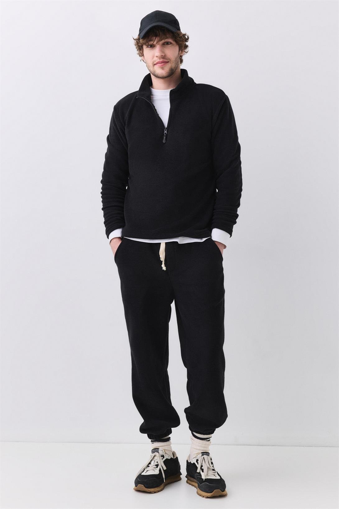 Erkek Polar Dik Yaka Sweatshirt Siyah 2051