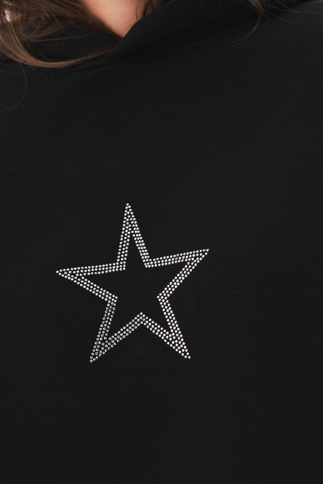 Unisex Star Stroke Taş Baskılı Sweatshirt Siyah