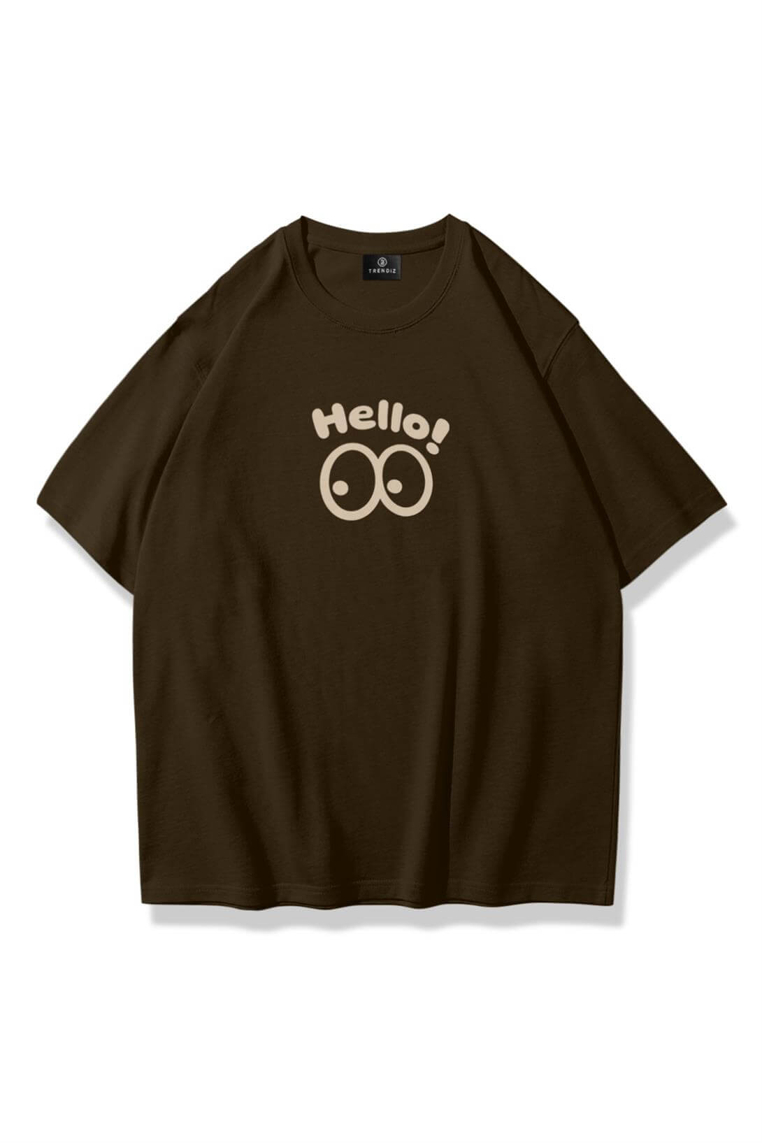 Unisex Hello Eyes Tshirt Kahve