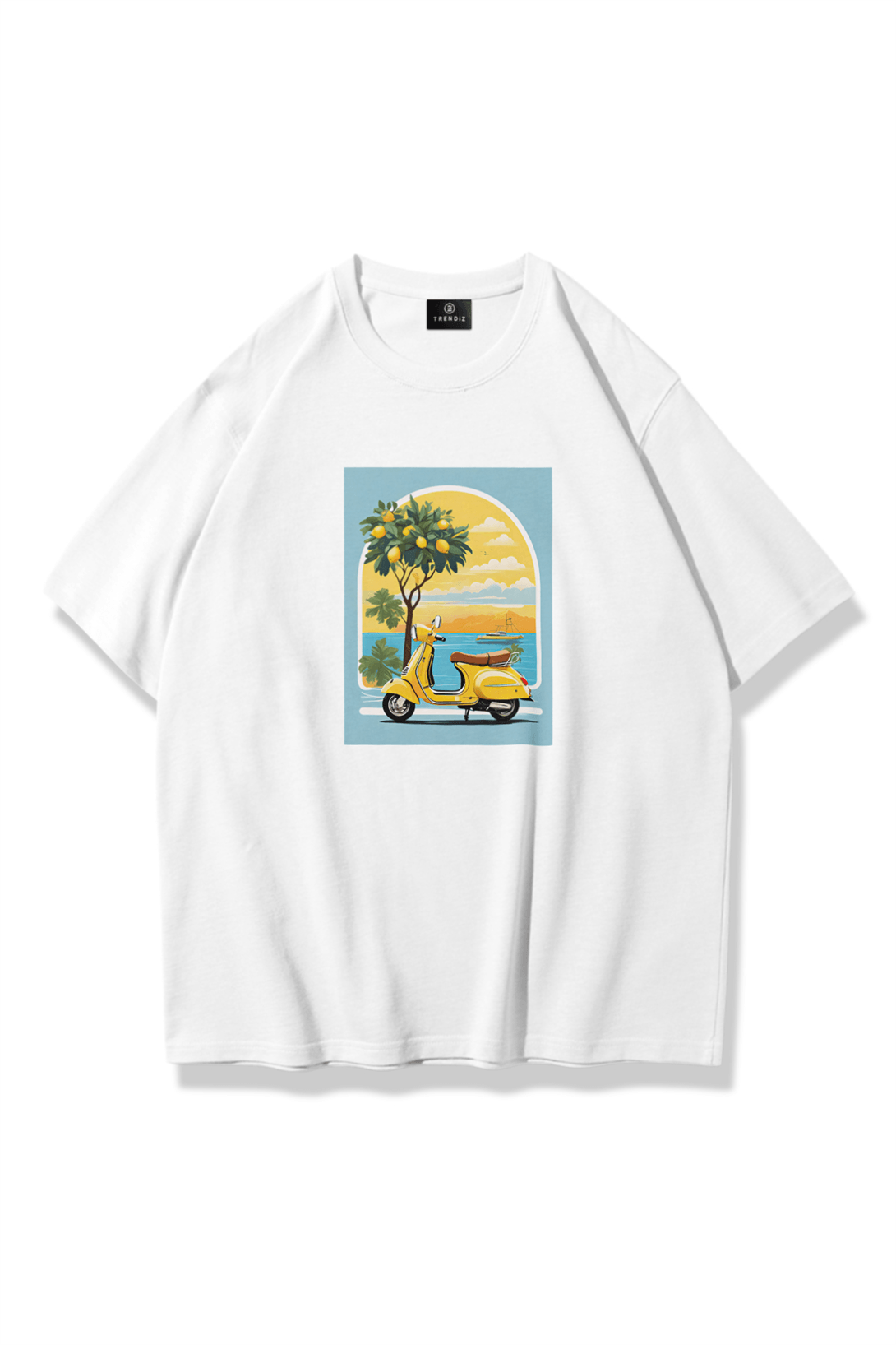 Unisex Yellow Scooter Tshirt Beyaz