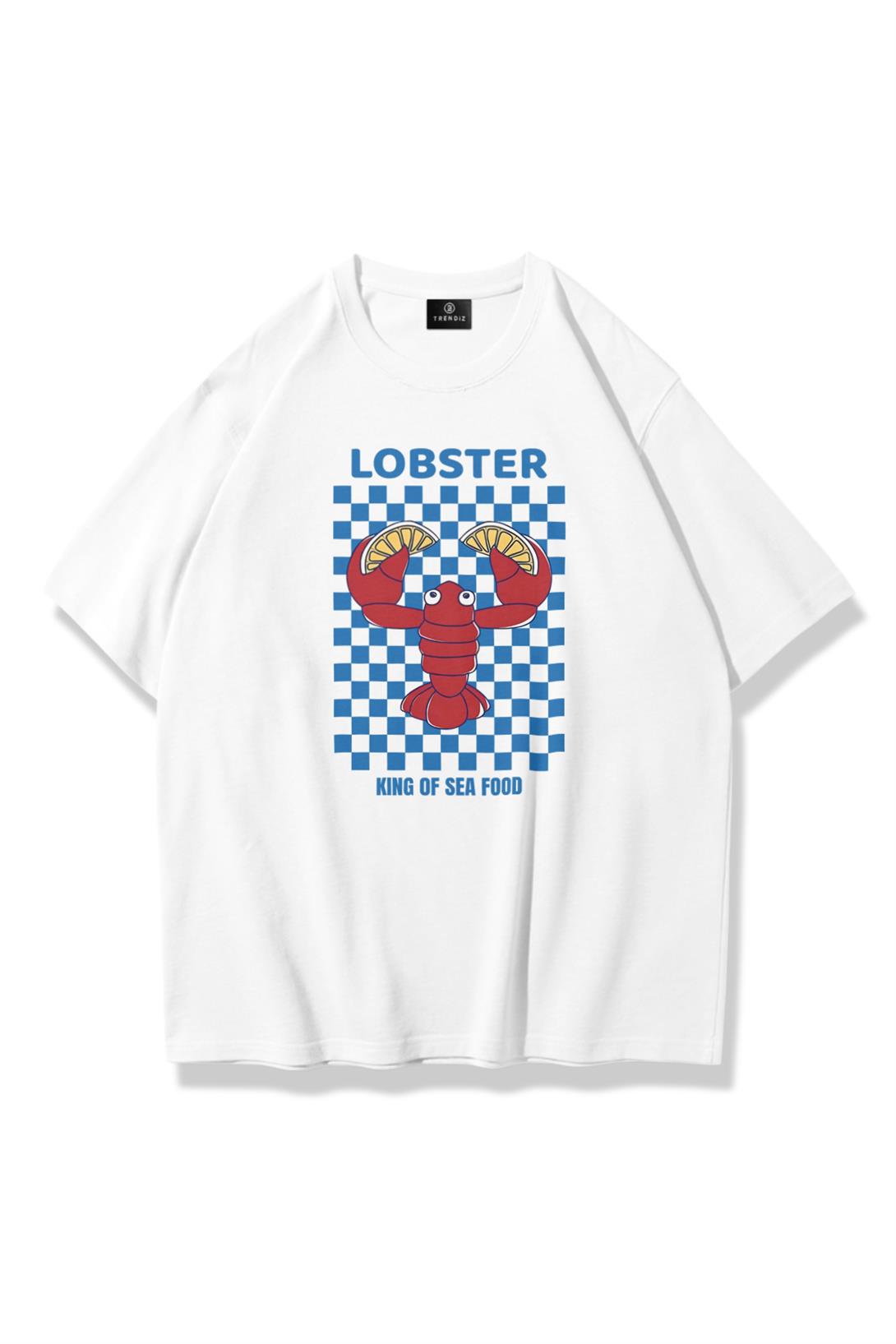 Unisex King of Sea Food Lobster Tshirt Beyaz