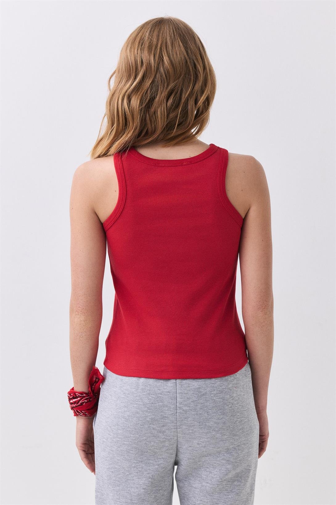 Kadın Pamuklu Askılı Halter Yaka Basic Atlet Kırmızı 9011