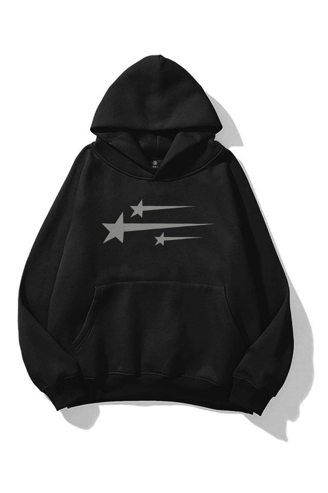 Unisex Three Stars Sweatshirt Siyah
