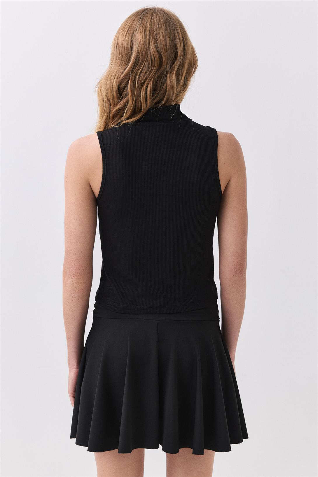 Kadın Viskon Likra Balıkçı Yaka Sıfır Kol Bluz Siyah 4011